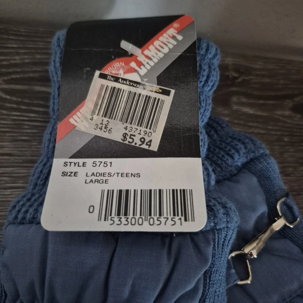 Womens Large Vintage Wells Lamont Blue Winter Gloves Style 5751 NOS